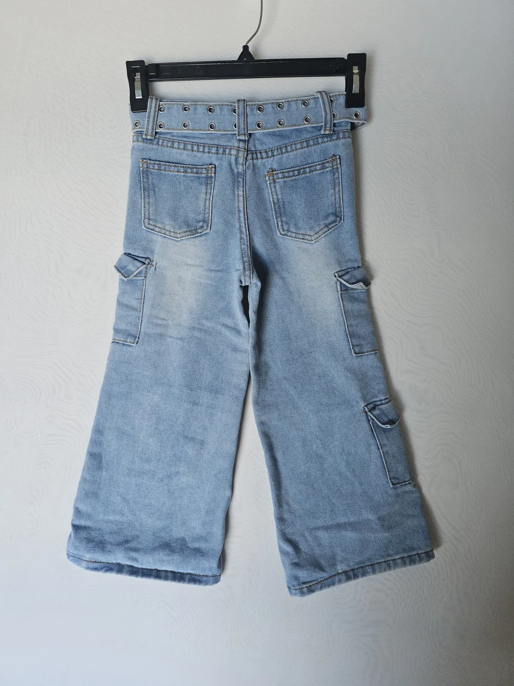 Soho Blue Denim Wide-Leg Cargo Jeans with Belt - Girls' Size 5